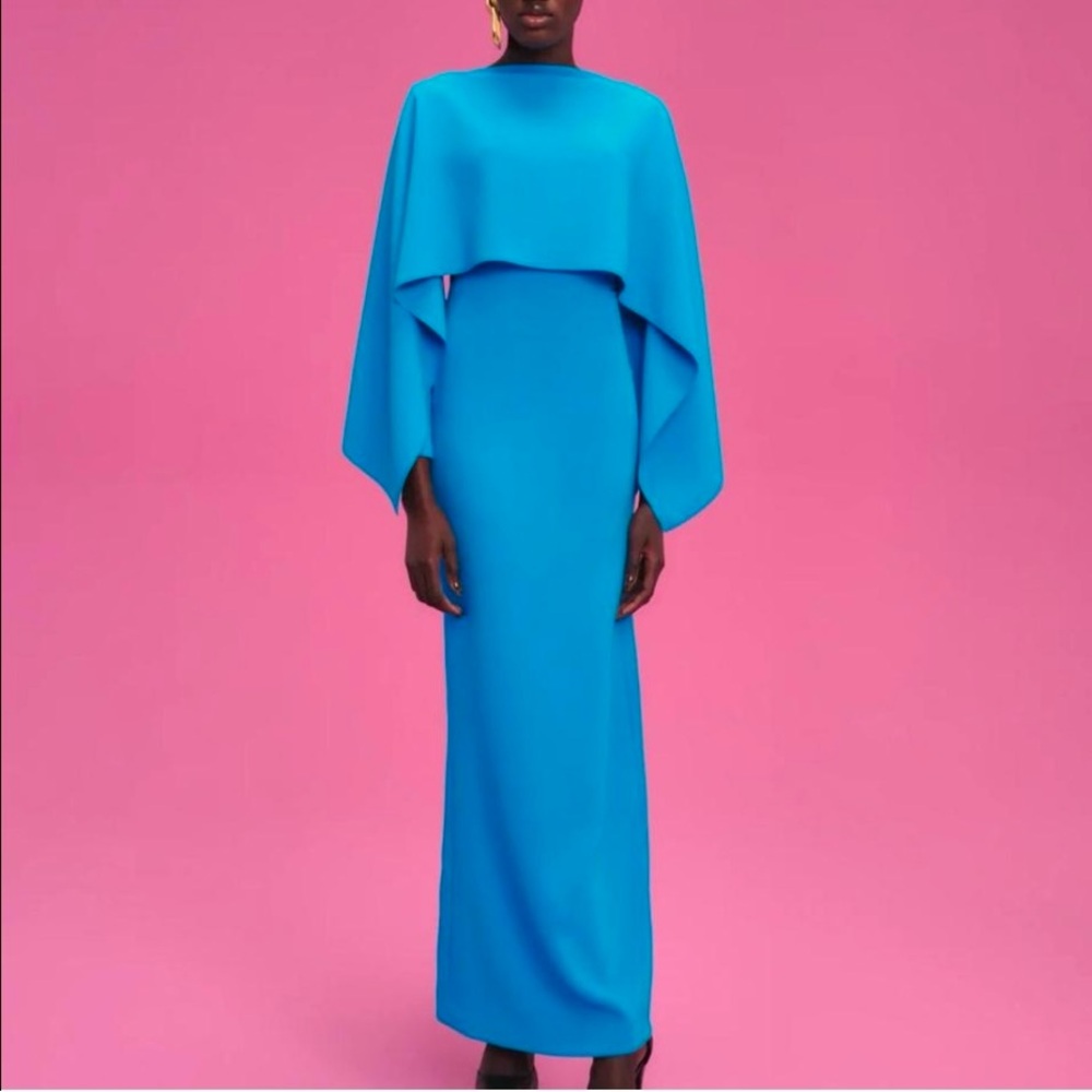SOLACE LONDON Elegant Blue Women's Cape Dress XS 2 💙